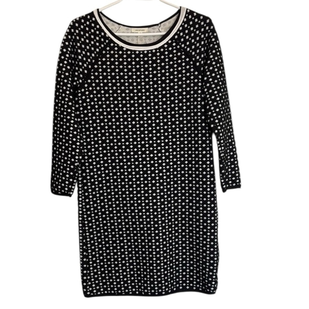 Max Studio Black Patterned Knit Long Sleeve Dress NWT Size S